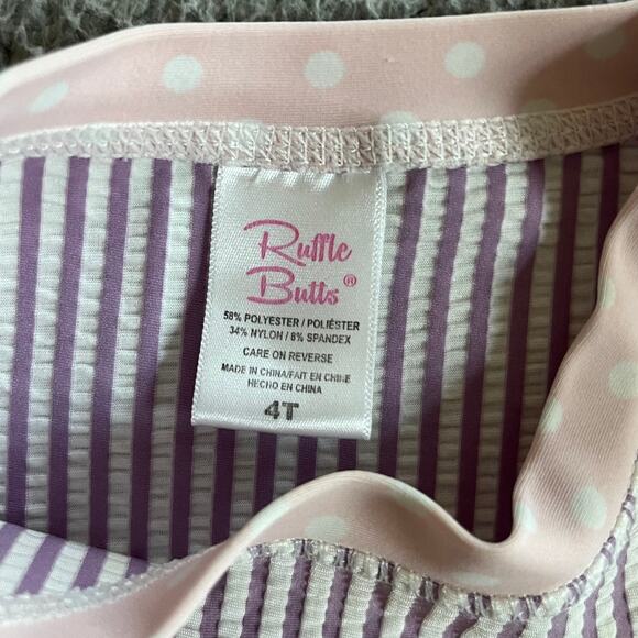 Ruffle Butts Swim Suit 4T Two Piece Long Sleeve Top Bikini Bottom Striped Purple - Picture 9 of 16